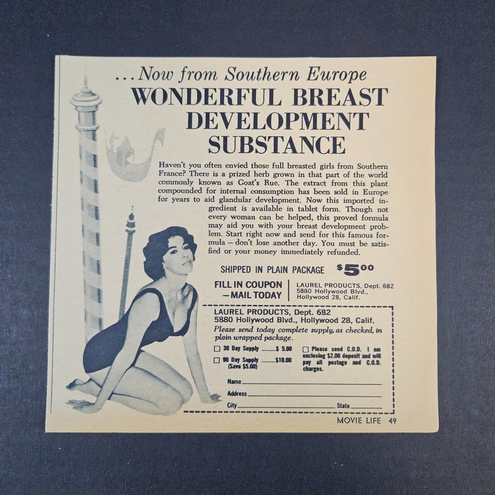 1961 Laurel Products‎ Breast Development Substance Vintage Print Ad Busty Model